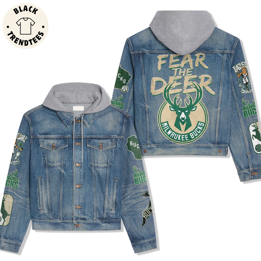 Fear The Deer Milwawkee Bucks Hooded Denim Jacket