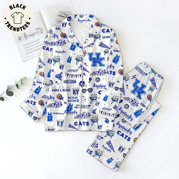 Go Big Blue Kentucky Roll Cats White Design Pajamas Set