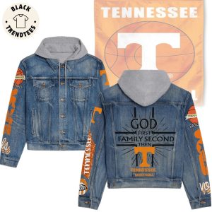 God First Family Second Then Tennessee Basketball Hooded Denim Jacket