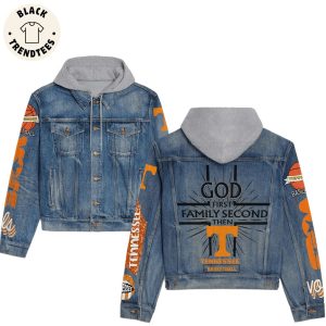 God First Family Second Then Tennessee Basketball Hooded Denim Jacket