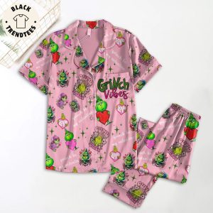Grinch Vibes Love Portrait Pink Design Pajamas Set