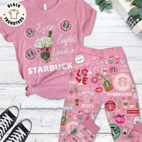 Happy Valentine Event Cupid Needs A Starbucks Pink Design Pajamas Set