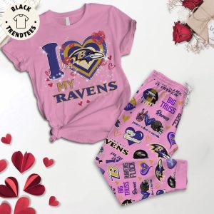 I Love My Ravens Pink Design Pajamas Set