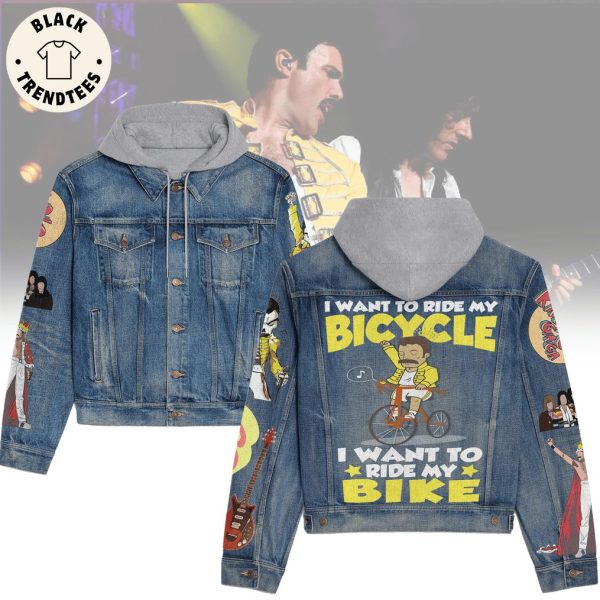 I Want To ride My Bicycle I Want To Ride My Bike Portrait Design Hooded Denim Jacket