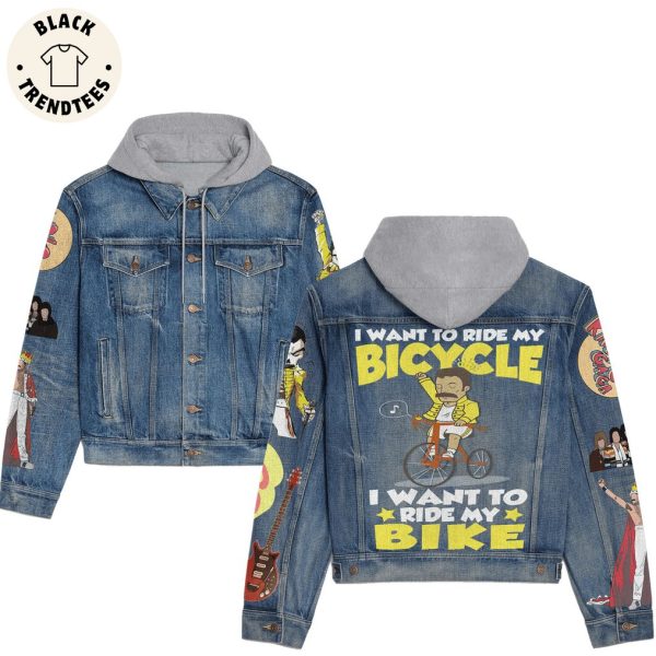 I Want To ride My Bicycle I Want To Ride My Bike Portrait Design Hooded Denim Jacket