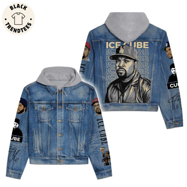 Ice Cube Portrait Design Hooded Denim Jacket