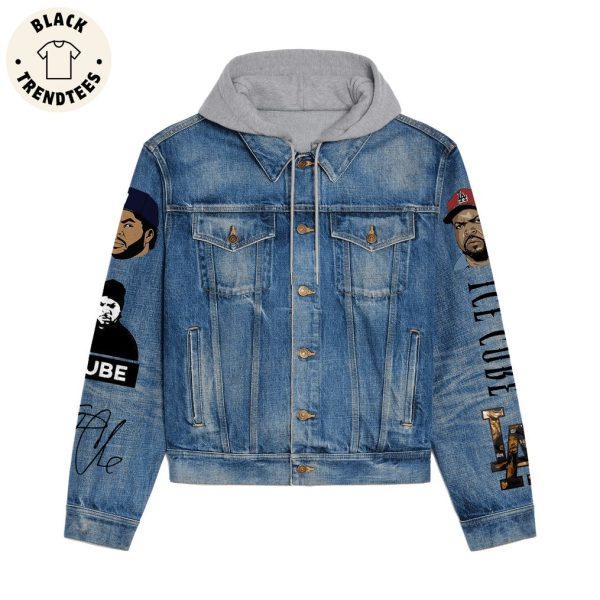 Ice Cube Portrait Design Hooded Denim Jacket