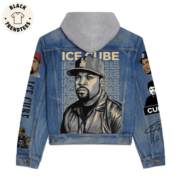 Ice Cube Portrait Design Hooded Denim Jacket