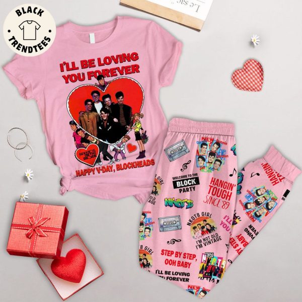 I’ll Be Loving You Forever Happy V-Day Blockheads Pink Design Pajamas Set