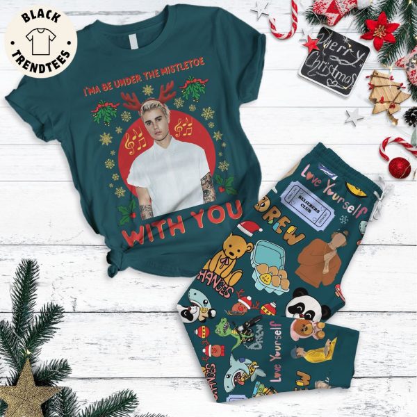 I’ma Be Under The Mistletoe With You Blue Design Pajamas Set