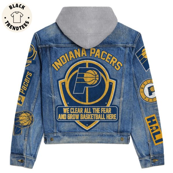 Indiana Pacers We Clear All The Dear And Grow Basketball Here Hooded Denim Jacket