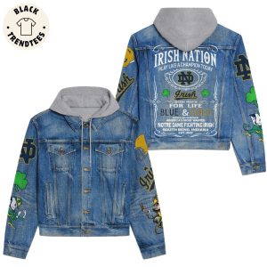 Irish Nation Play Like A Champion Today Logo Design Hooded Denim Jacket