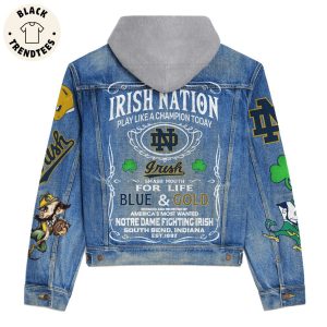 Irish Nation Play Like A Champion Today Logo Design Hooded Denim Jacket