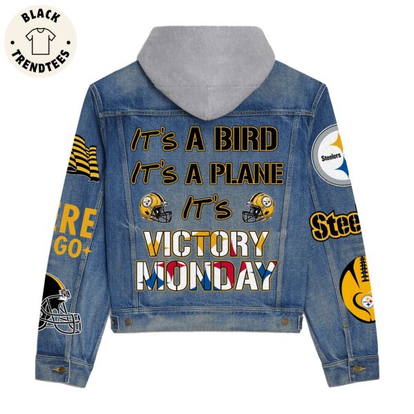 It’s A Bird It’s Victory Monday Steelers Logo Design Hooded Denim Jacket