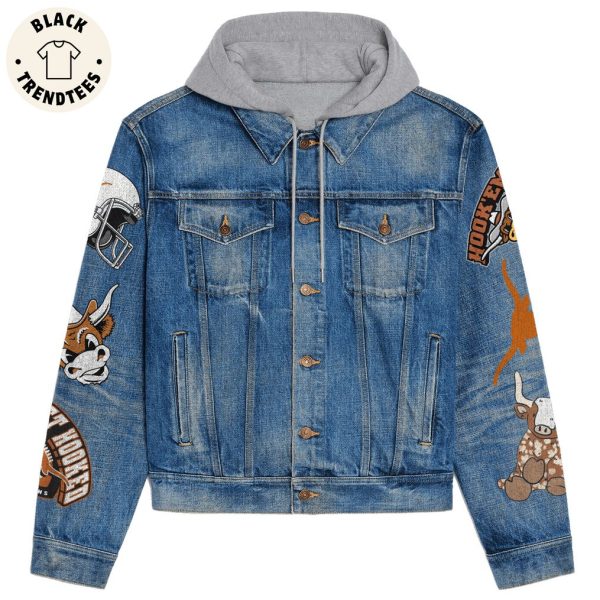 Longhorn Nation Hook Em Horns Smash Mouth For Life Orange White Hooded Denim Jacket