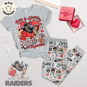 Love Is Cheering On The Raiders Together Las Vegas Raiders Gray Design Pajamas Set