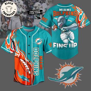 Mami Dolphins Fins Up Blue Design Baseball Jersey