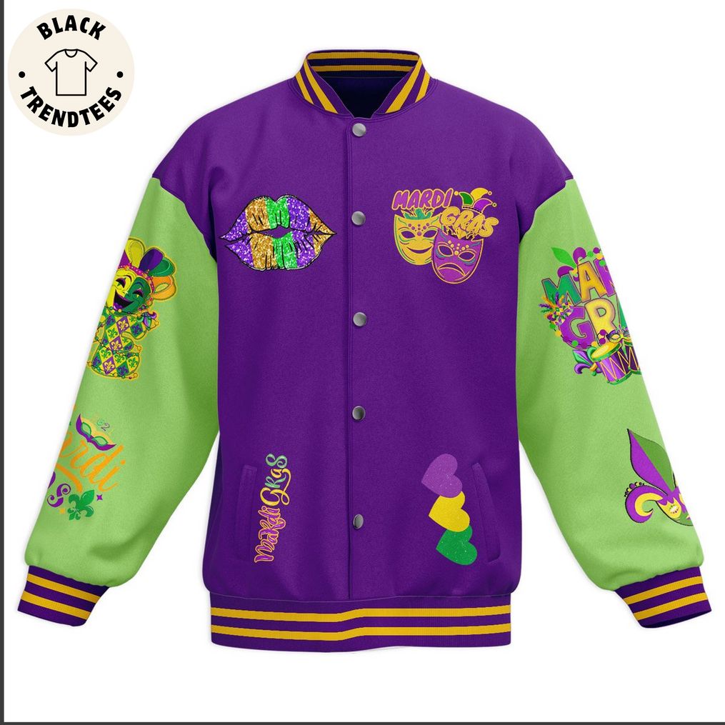Mardi Gras Purple Green Sleeve Design Baseball Jacket