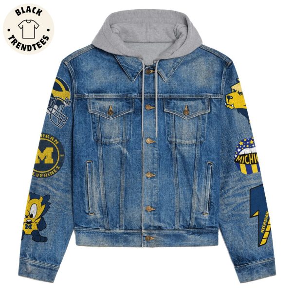 Michigan Wolverines Give Everything For The Win Mascot Hooded Denim Jacket