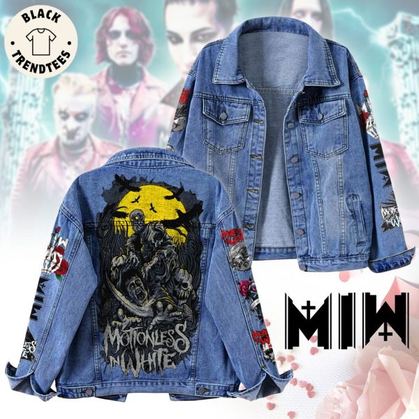 Motionless In White Skull Design Hooded Denim Jacket