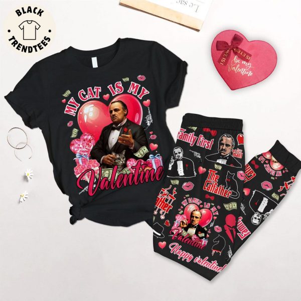 My Cat Is My Valentine Black The Calfather Design Pajamas Set