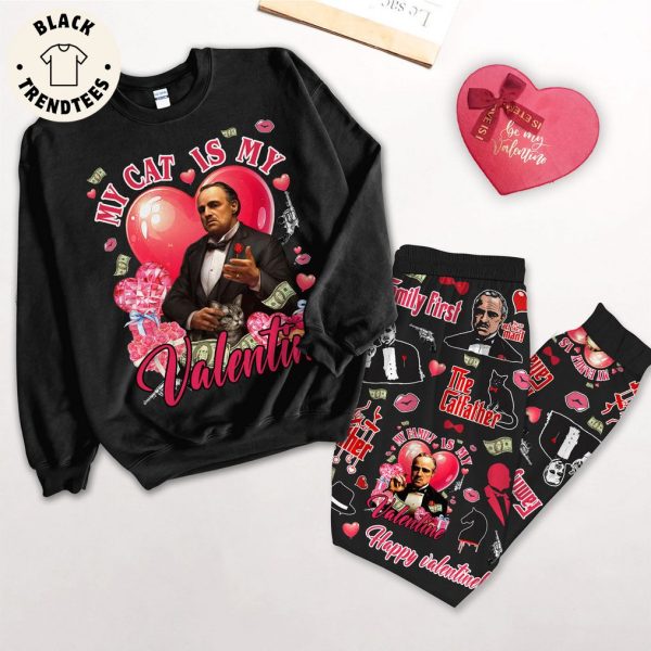 My Cat Is My Valentine Black The Calfather Design Pajamas Set