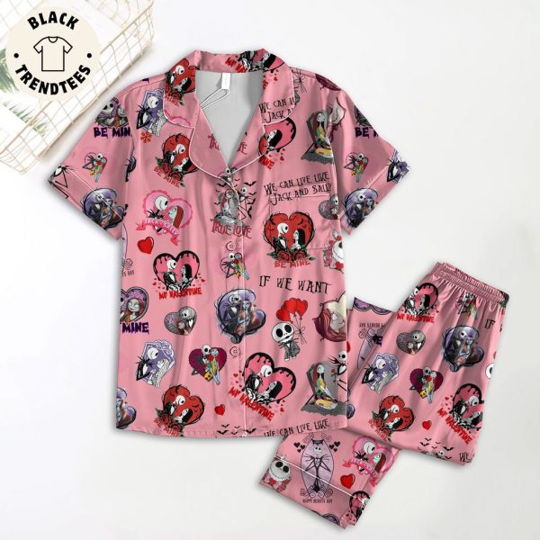 My Valentine Be Mine If We Want Jack And Sally Pink Design Pajamas Set