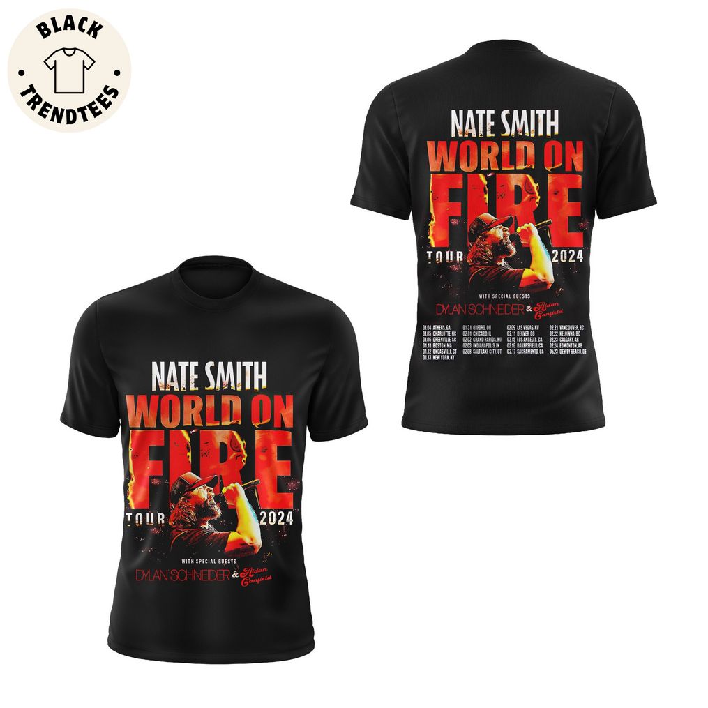 Nate Smith World On Fire Tour 2024 Black Design 3D Hoodie