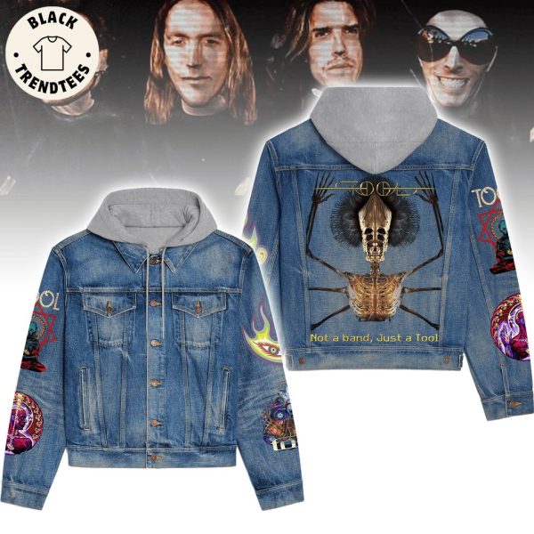 Not A Band Just A Tool Skull Design Hooded Denim Jacket