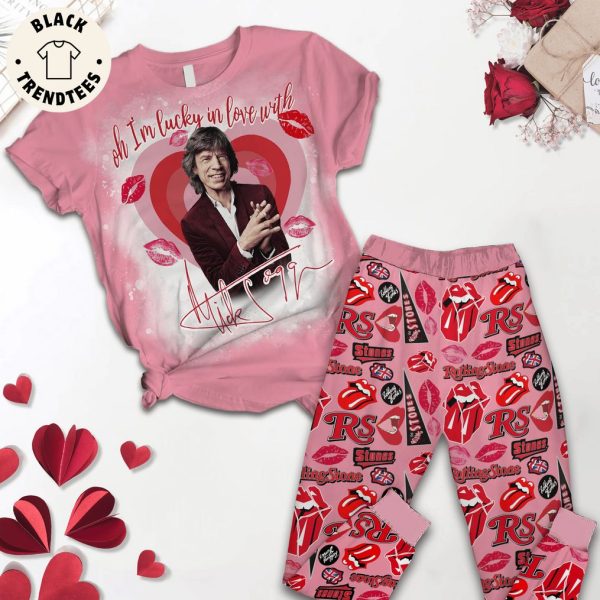 Oh Im Lucky In Love with Mick Egg Pink Design Pajamas Set