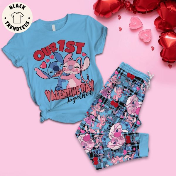 Our 1st Valentineday Together Blue Design Pajamas Set