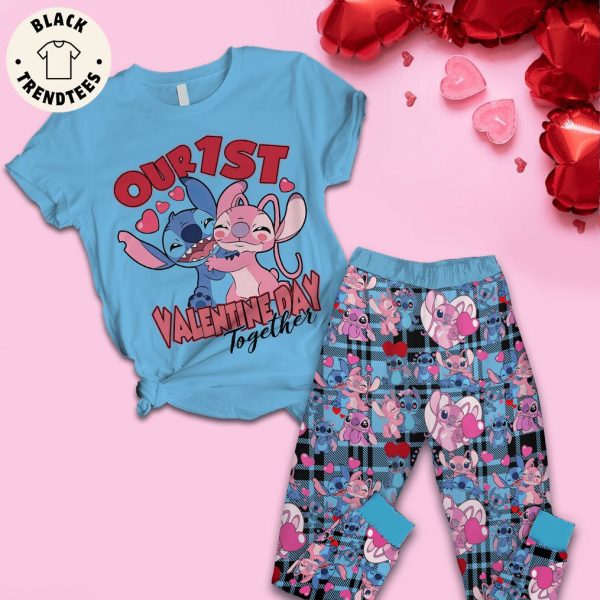 Our 1st Valentineday Together Blue Design Pajamas Set