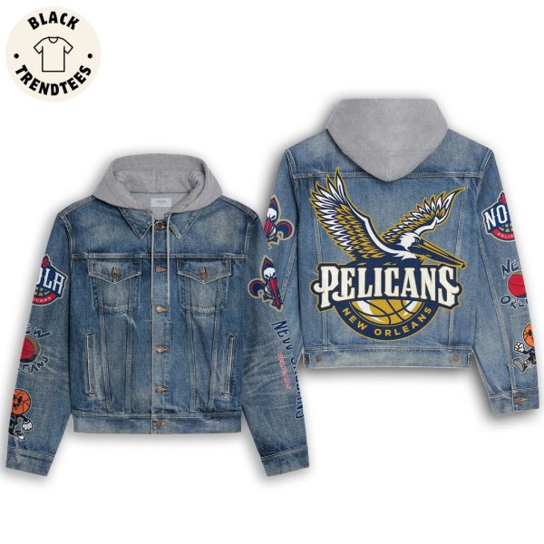 Pelicans New Orleans Mascot Design Hooded Denim Jacket