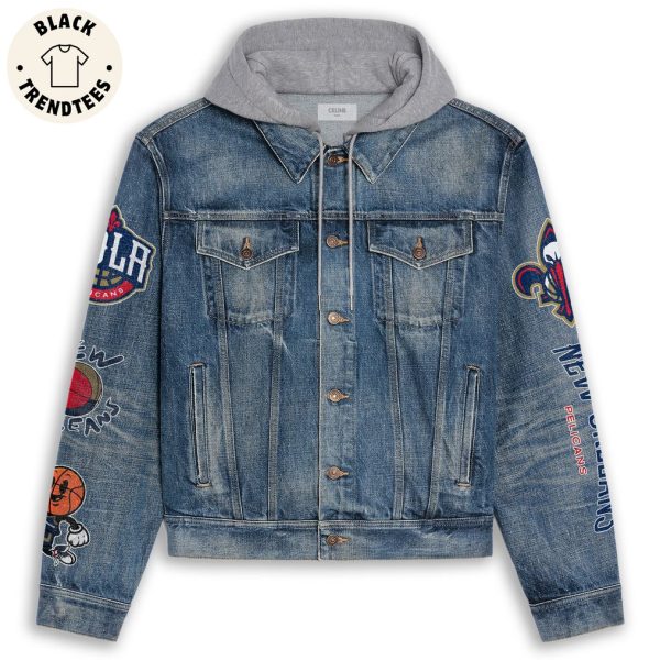 Pelicans New Orleans Mascot Design Hooded Denim Jacket