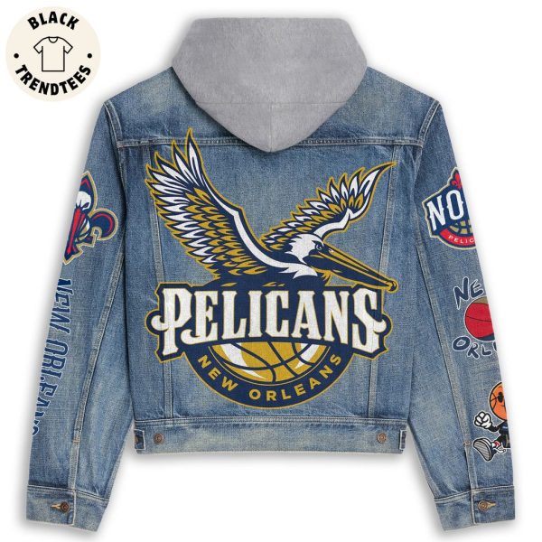 Pelicans New Orleans Mascot Design Hooded Denim Jacket