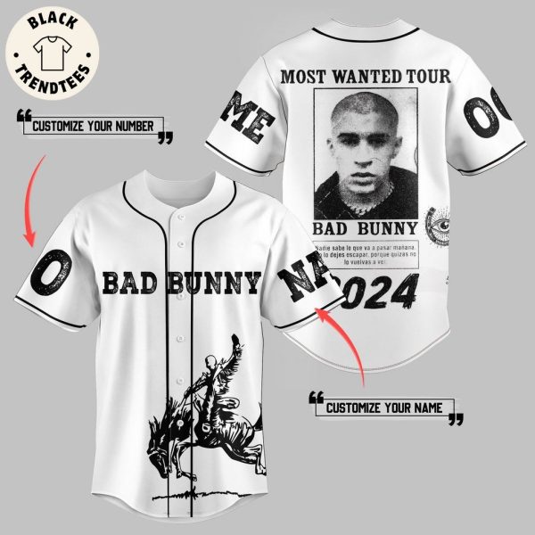 Personalized Bad Bunny 2024 Portrait White Design Baseball Jersey