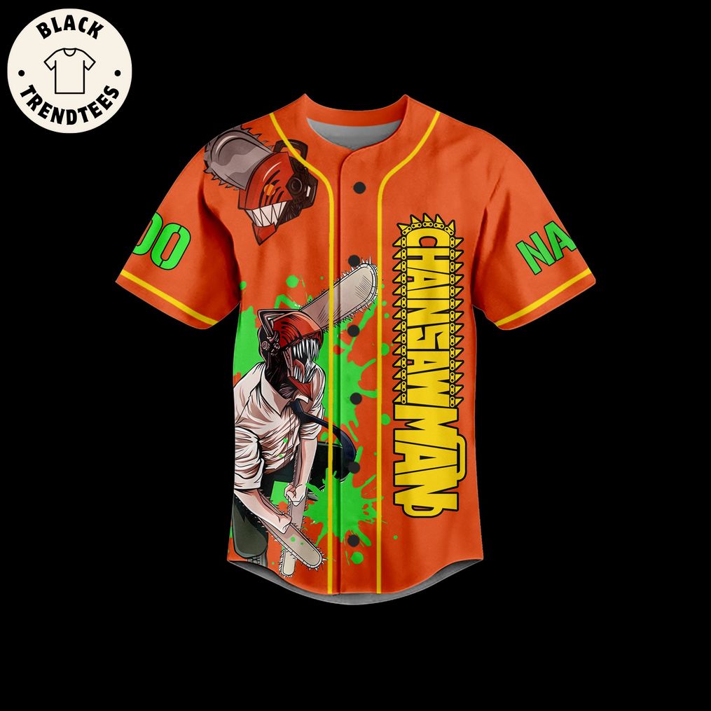 Personalized Chainsaw Man Hell Is Empty And All The Devils Are Here Orange Design Baseball Jersey