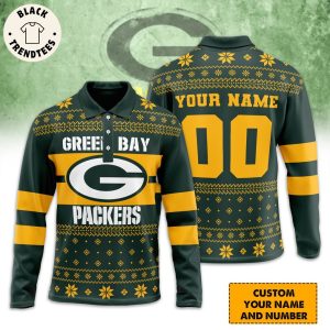 Personalized Green Bay Packers Logo Black Long Sleeves Polo Shirt
