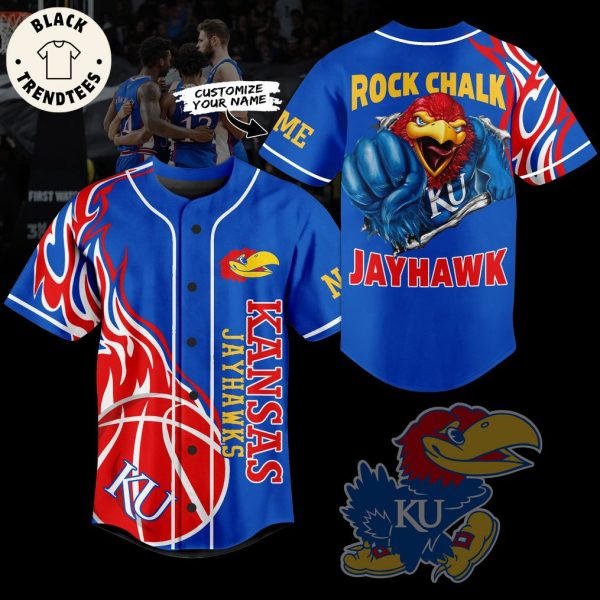 Personalized Jansas Jayhawks Blue Mascot Design Baseball Jersey