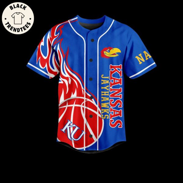 Personalized Jansas Jayhawks Blue Mascot Design Baseball Jersey