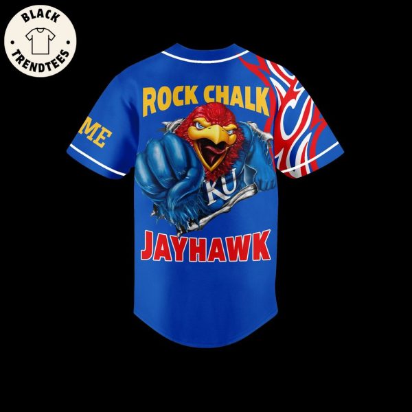 Personalized Jansas Jayhawks Blue Mascot Design Baseball Jersey