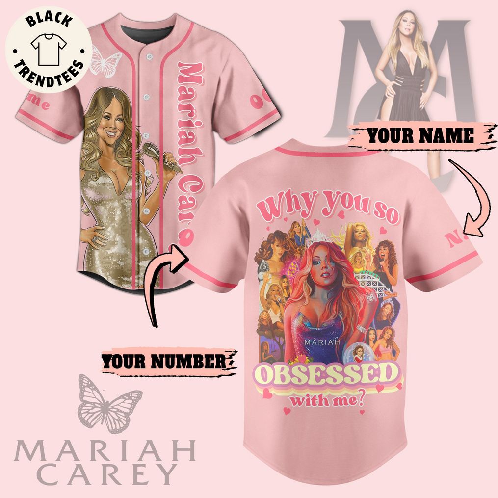 Personalized Mariah Carey Pink Portrait Design Baseball Jersey