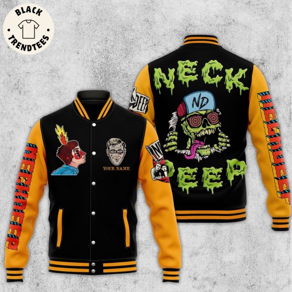 Personalized Neck Deep Skull Design Baseball Jacket