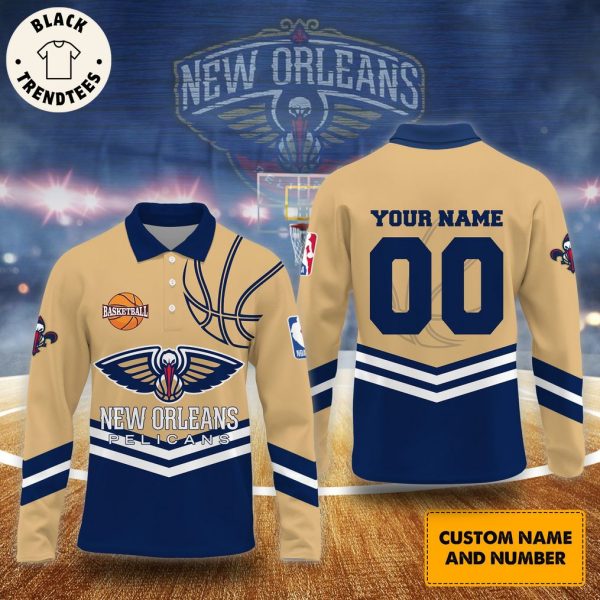Personalized New Orleans Pelicans Mascot Design Long Sleeves Polo Shirt