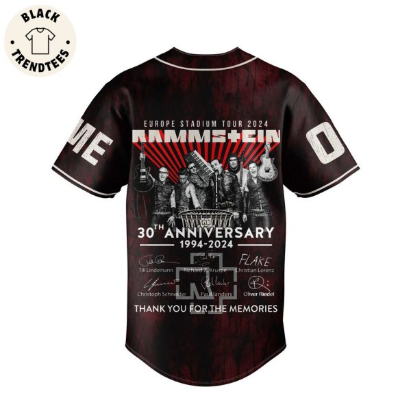 Personalized Rammstein Europe Stadium Tour 2024 Design Baseball Jersey