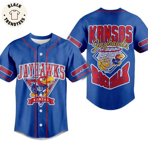 Personalized Yayhawks Kansas Mascot Blue Design Baseball Jersey