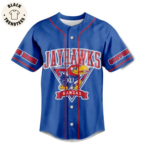 Personalized Yayhawks Kansas Mascot Blue Design Baseball Jersey