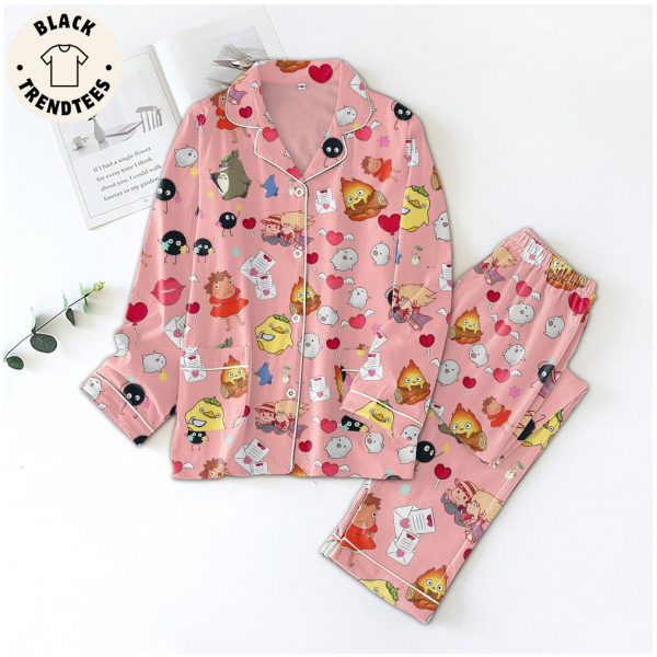 Pink Sticker Design Pajamas Set