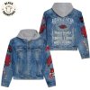 Rock Chalk Jayhawks Mascot Design Hooded Denim Jacket