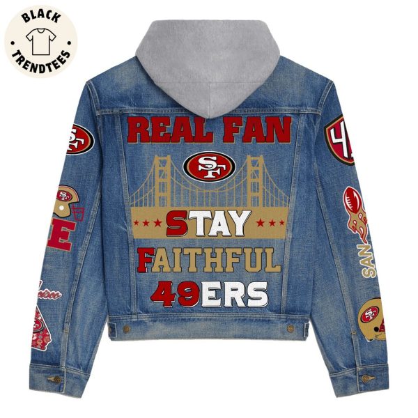 Real Fan Stay Faithful 49ers Logo Design Hooded Denim Jacket